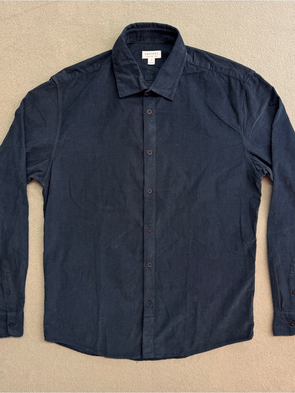 Sunspel Shirt Medium Men's Button Up Long Sleeve Fine Corduroy Blue